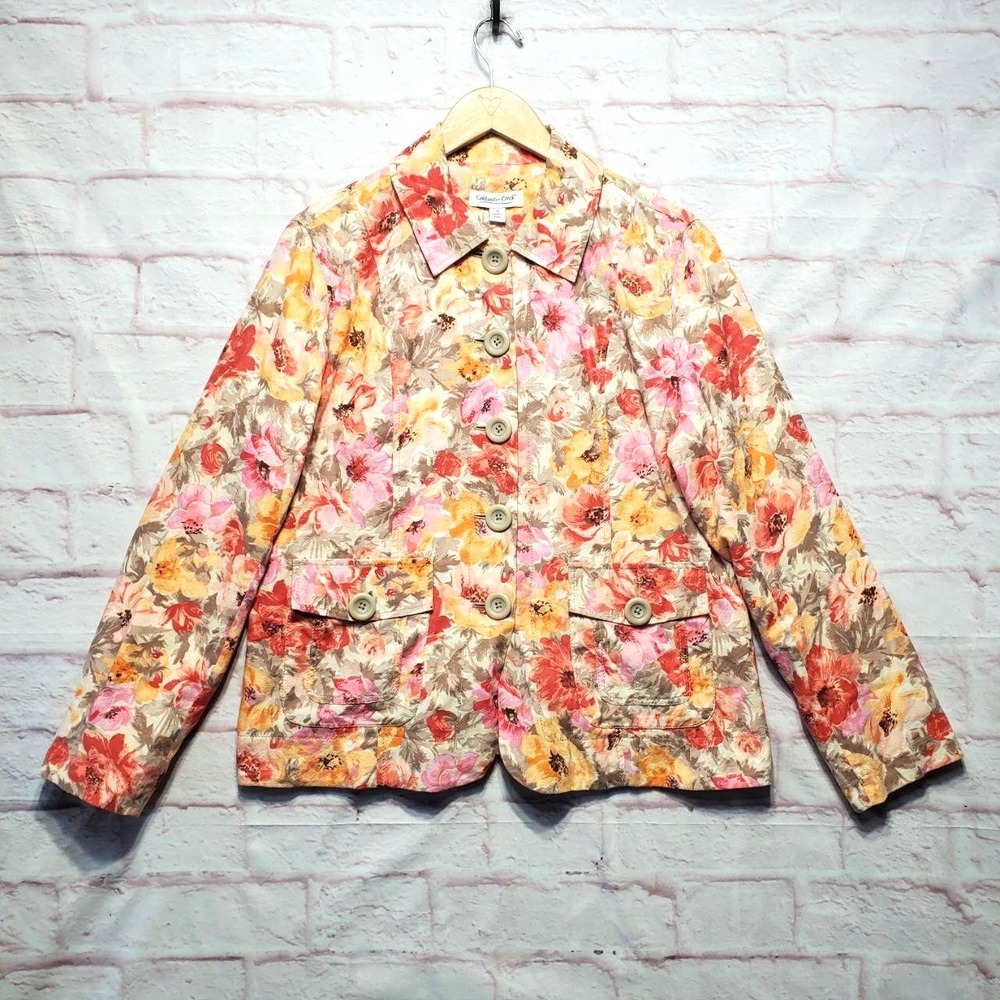 Coldwater Creek Jacket Womens 14 Pink Floral Twee Lightweight Spring Chic Blazer